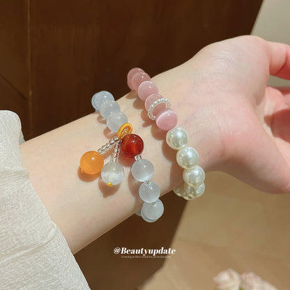中國風貓眼石串珠手鏈輕奢小眾高級感手串復古手環個性手飾設計感