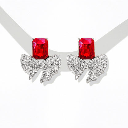 紅色水晶幾何耳環