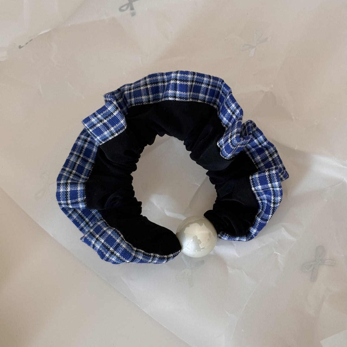 珍珠格紋復古髮圈
