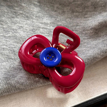 紅色醋酸板材鈕扣髮夾