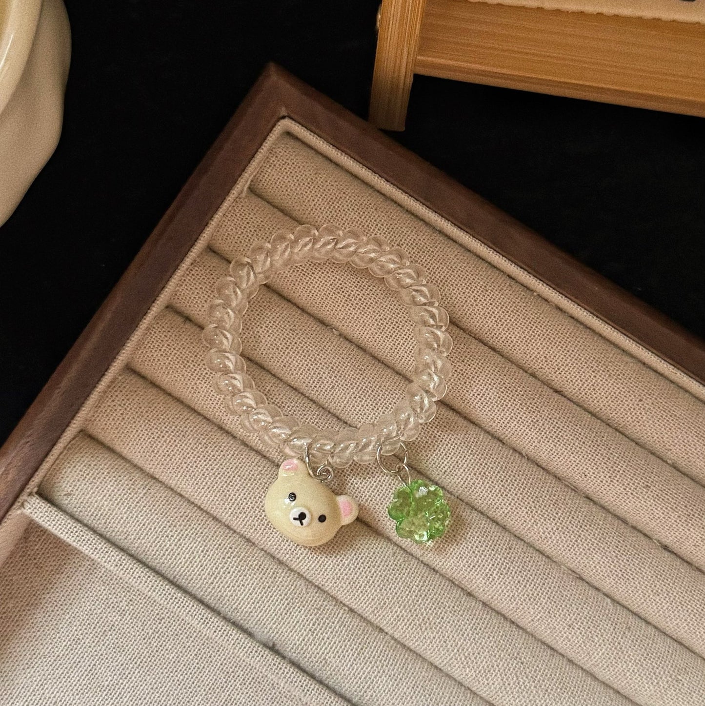 棕色小熊花朵髮圈