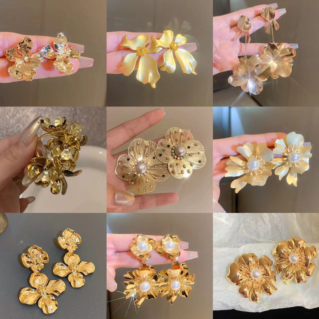 銀針金屬花朵耳環歐美時尚夸張大氣耳釘走秀輕奢高級感耳飾批發女