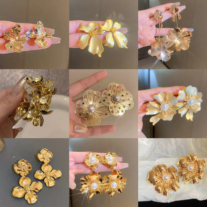 銀針金屬花朵耳環歐美時尚夸張大氣耳釘走秀輕奢高級感耳飾批發女