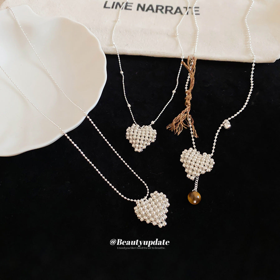 愛心花朵墜飾簡約項鍊－項鍊-銀色-抽拉式款實拍｜https://igowo.tw/