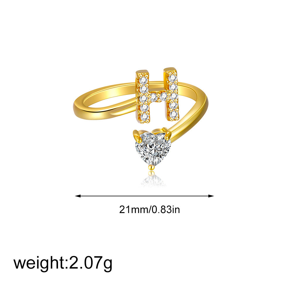 鋯石愛心可調式戒指－字母K+愛心款細節9｜https://igowo.tw/