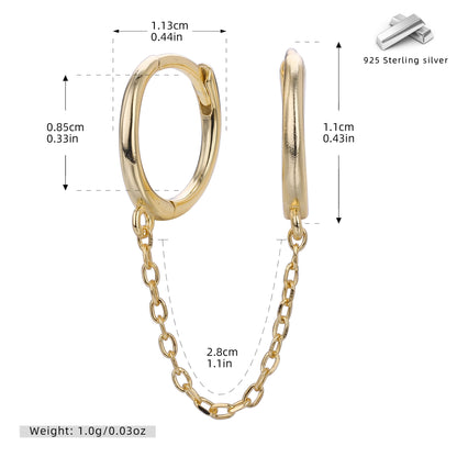 S925 新款耳飾時尚鏈式雙環吊鏈耳環個性風潮流高級感飾品