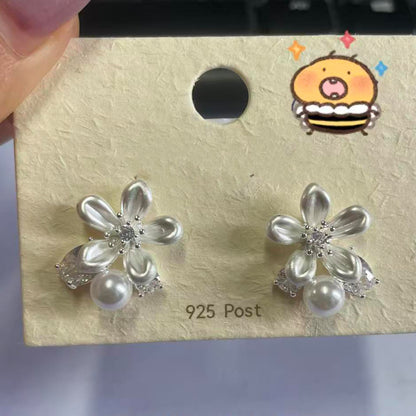 琺瑯珍珠花朵簡約耳釘