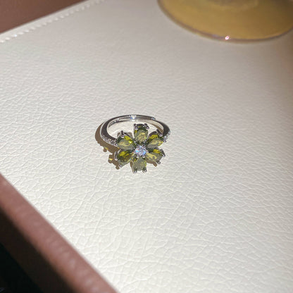 18K真金電鍍超閃鋯石花朵手鏈戒指套裝輕奢高級感精致時尚手飾女