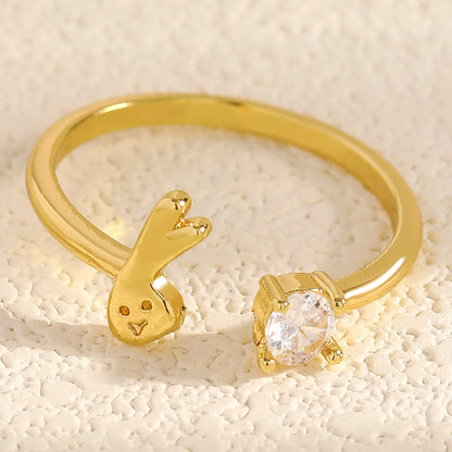 金色鋯石兔子多層戒指