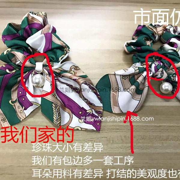 珍珠大腸圈蝴蝶結髮圈－8#鏈條卡其色款細節｜https://igowo.tw/