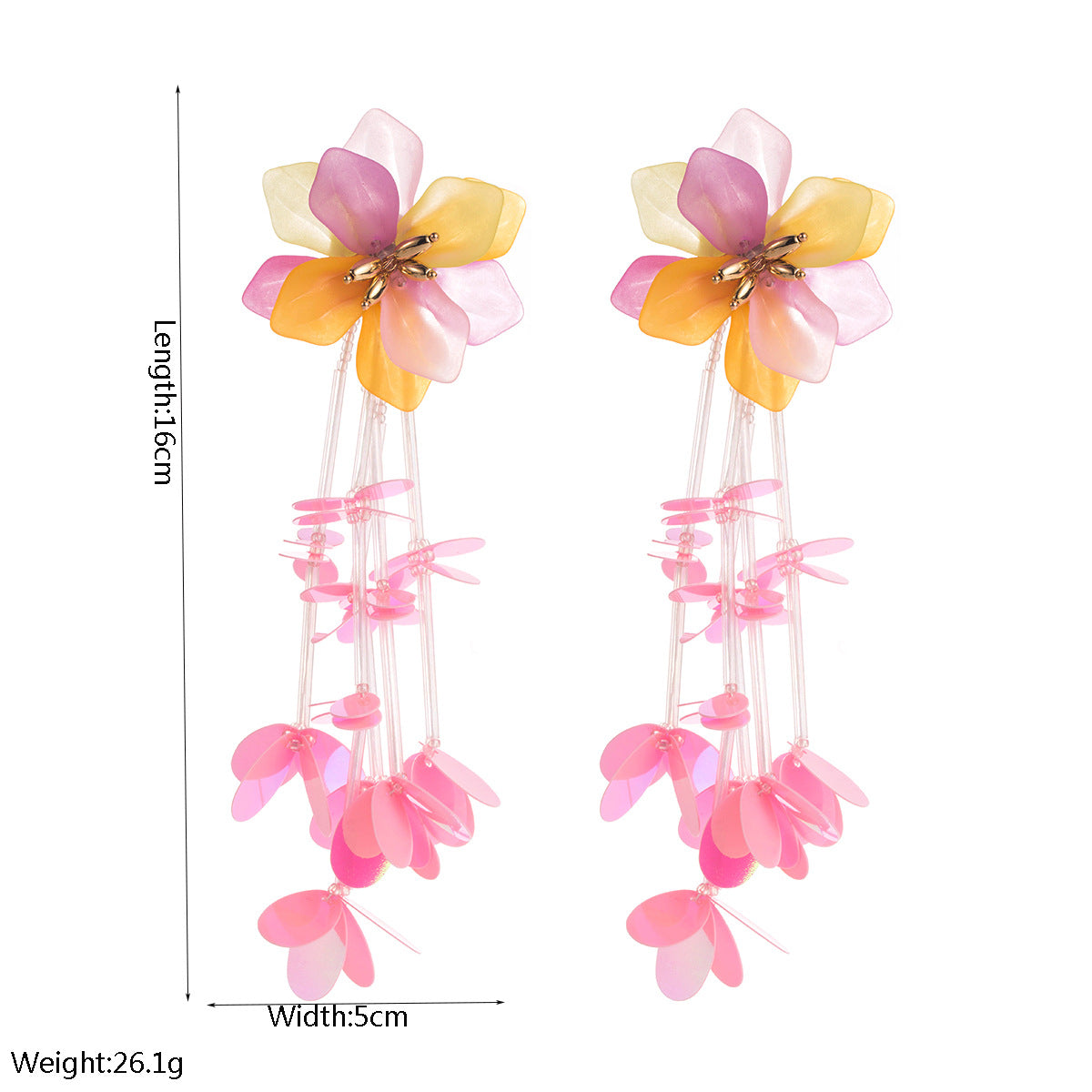 花朵流蘇垂墜耳環－白色款實拍｜https://igowo.tw/