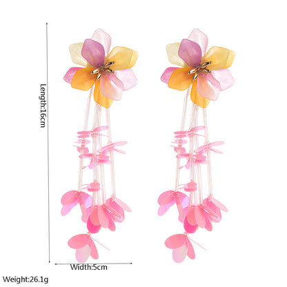 花朵流蘇垂墜耳環－白色款實拍｜https://igowo.tw/
