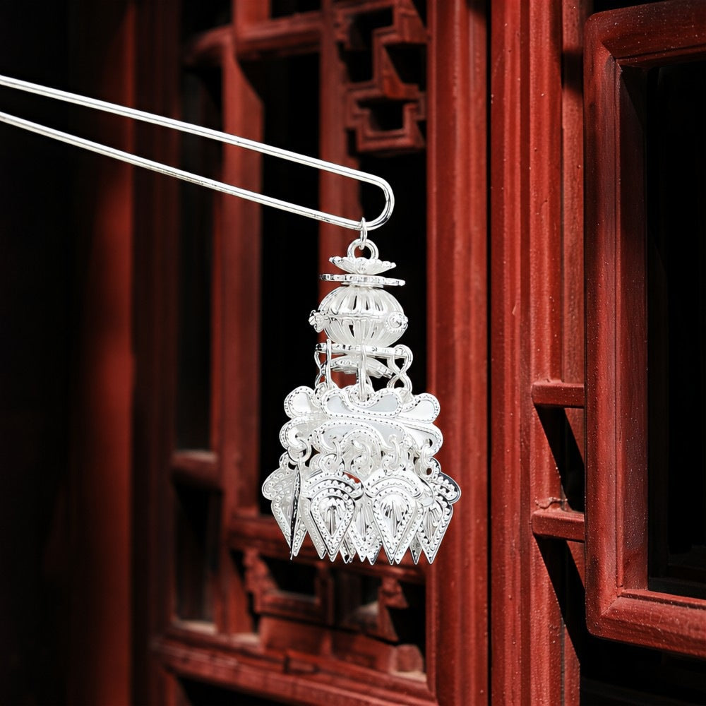 蝴蝶花朵流蘇多層髮簪－細節特寫5｜https://igowo.tw/