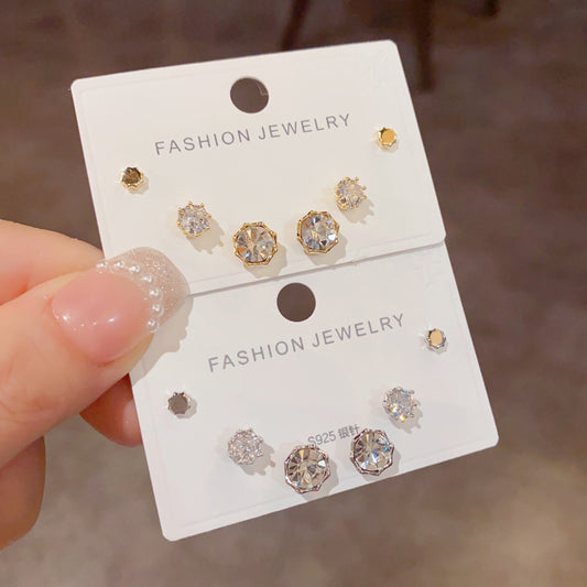 金屬鑲鑽耳釘三件組－商品主圖｜https://igowo.tw/