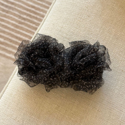 網紗豹紋花朵復古髮夾