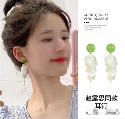 許我耀眼趙露思許妍同款銀針鋯石珍珠耳環優雅耳釘輕奢高級感耳飾