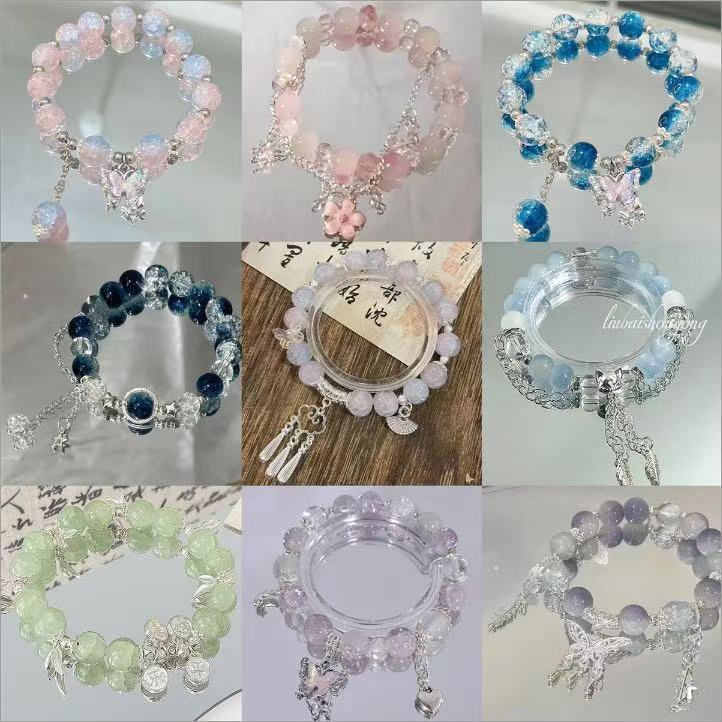 蝴蝶結鋯石水晶串珠琉璃手鏈新中式復古手串時尚百搭高級感手飾女