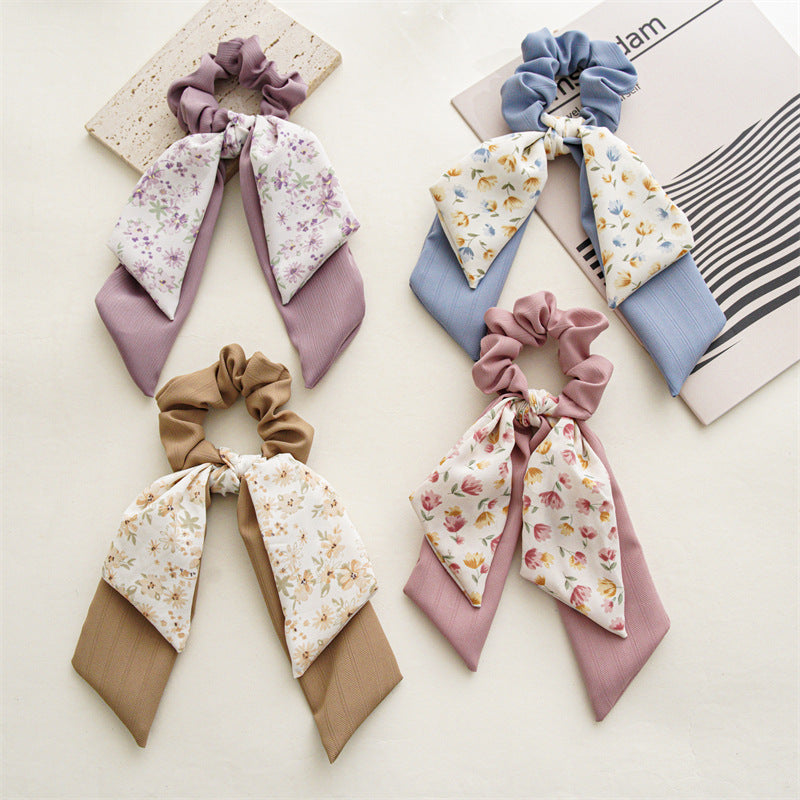 緞帶碎花蝴蝶結髮圈－商品主圖｜https://igowo.tw/