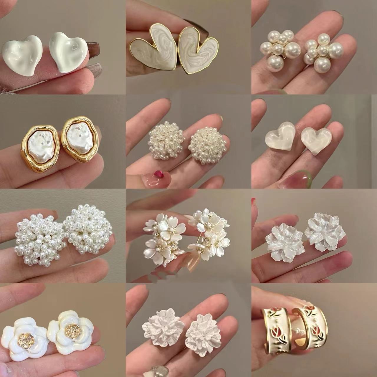銀針法式花朵愛心珍珠耳釘優雅高級感復古耳環小眾氣質新款耳飾女