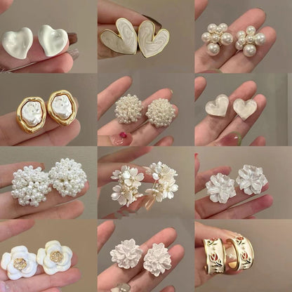 銀針法式花朵愛心珍珠耳釘優雅高級感復古耳環小眾氣質新款耳飾女