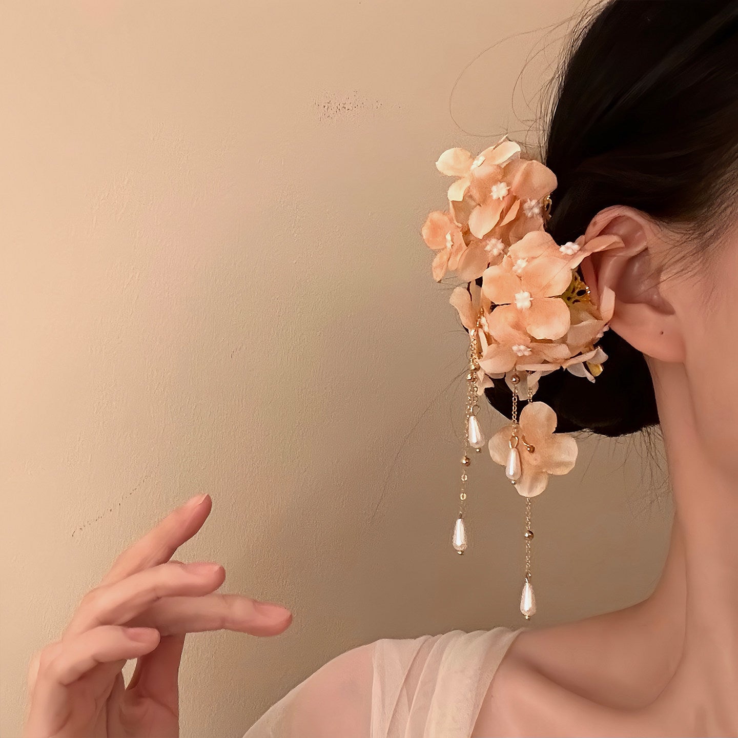 早春超仙度假風布藝花朵珍珠發夾高級感精致鴨嘴夾時尚甜美發飾女