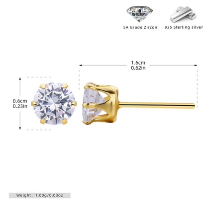 S925 耳釘經典六爪鑲鋯多尺寸耳飾時尚輕奢高級感飾品