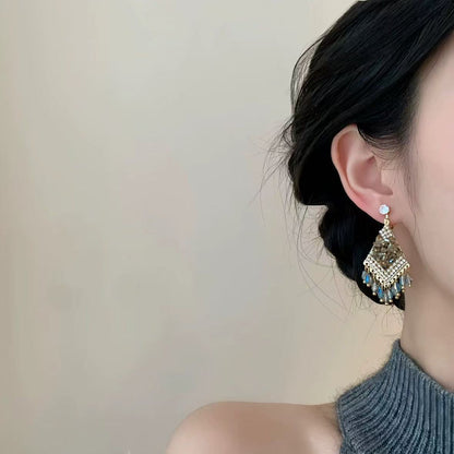 歐美夸張重工水晶流蘇耳環女氣質高級大氣耳墜耳飾潮新款
