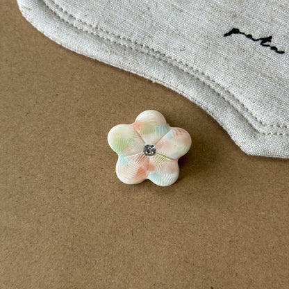 醋酸板材鋯石花朵髮夾－綠粉色款細節｜https://igowo.tw/