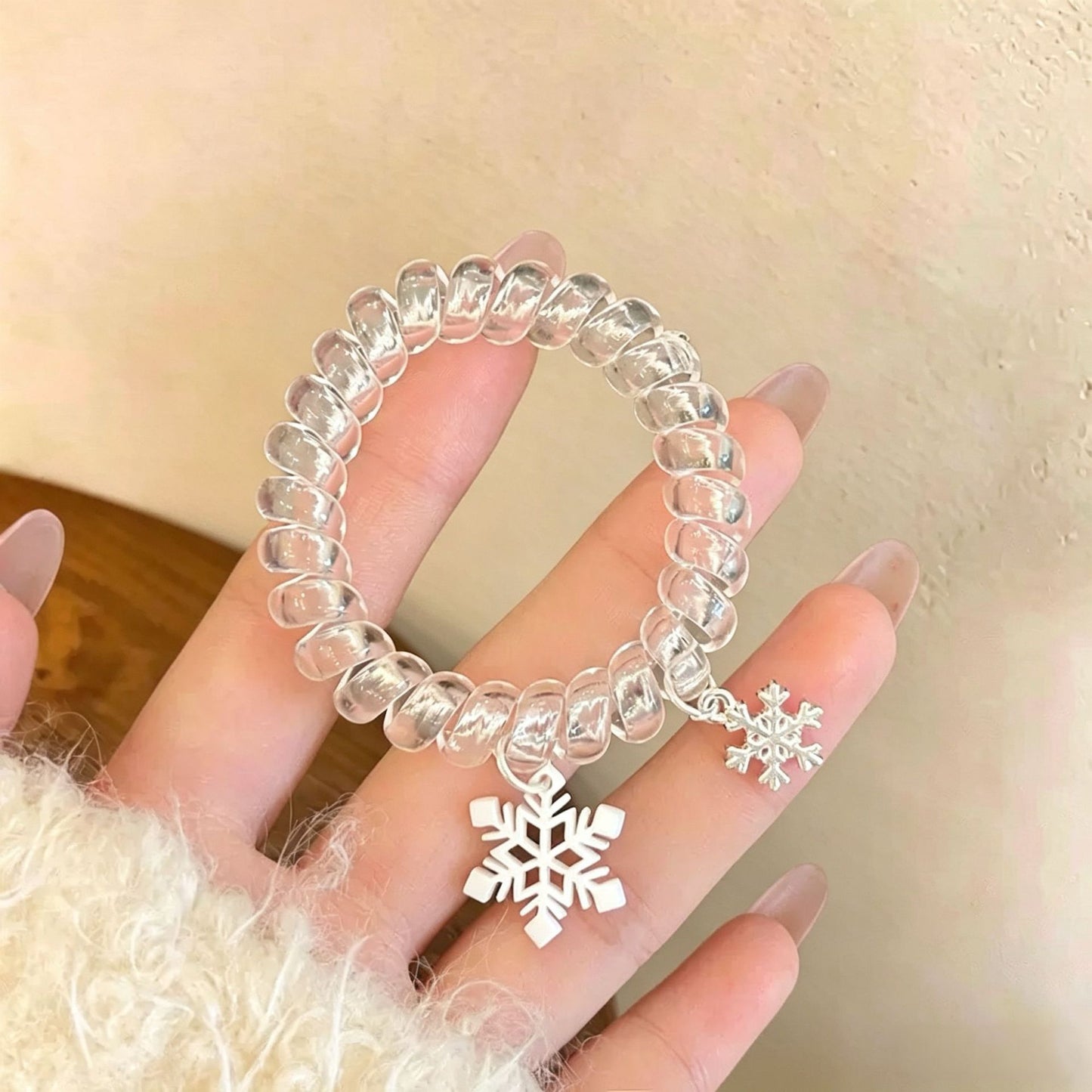 透明彈力繩雪花髮圈