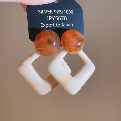 銀針歐美樹脂扇形三角形菱形吊墜耳環時尚百搭耳釘小眾設計感耳飾