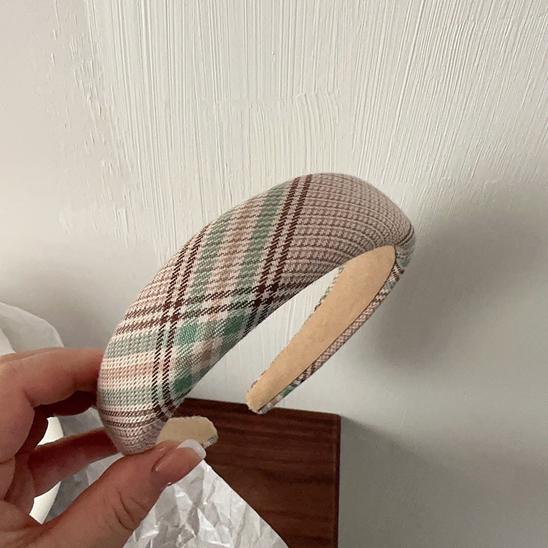 綠色布面格紋髮箍