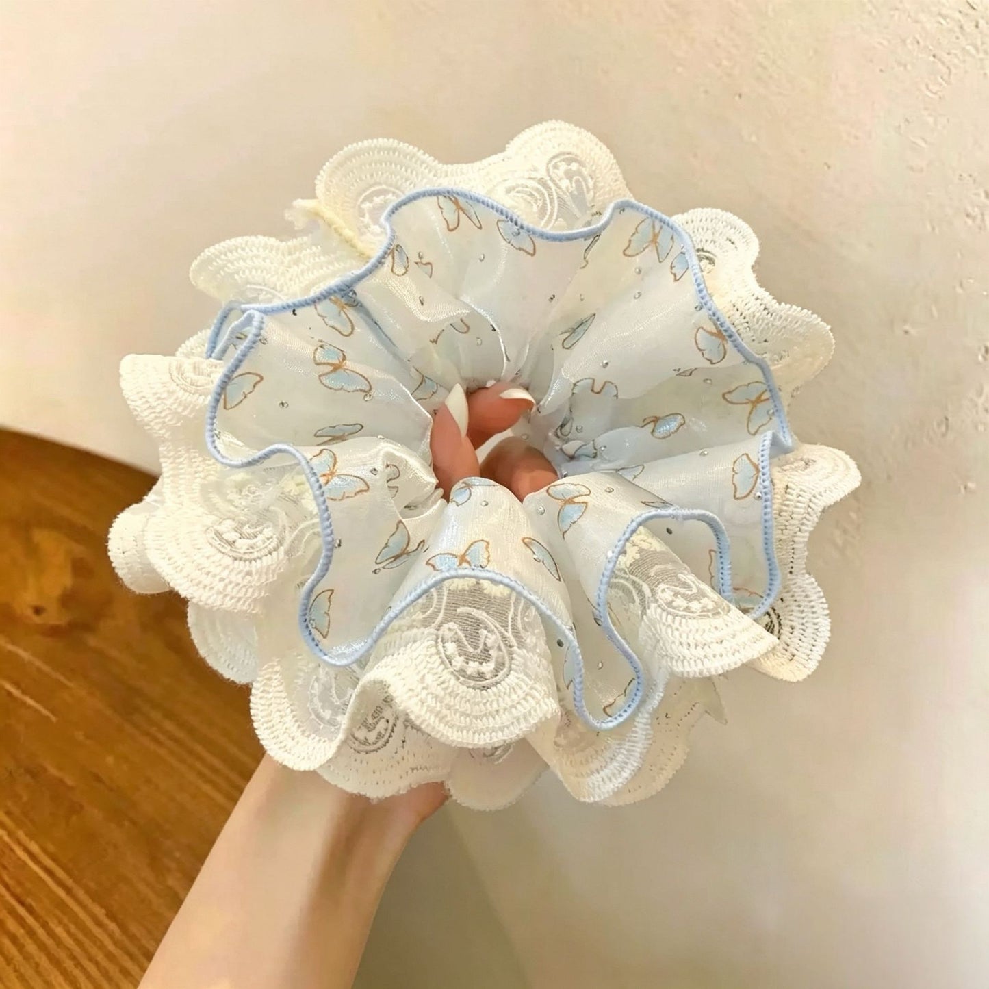 布面格紋碎花髮圈－第二視角實拍｜https://igowo.tw/