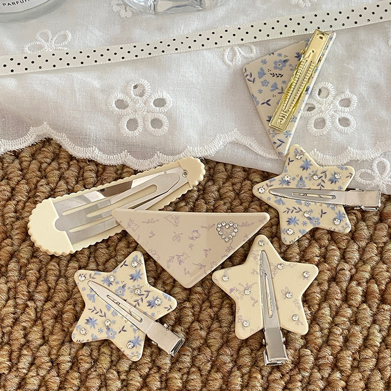 碎花星星復古髮夾－紫碎花水滴款細節｜https://igowo.tw/