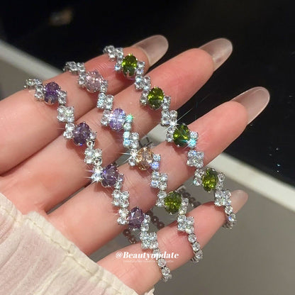 超閃鋯石幾何橢圓形不規則卡扣手鏈優雅氣質手環輕奢高級感手飾女