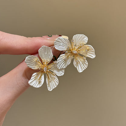 銀針鑲鉆金屬花朵耳釘歐美簡約時尚小眾耳環耳墜輕奢高級感耳飾女