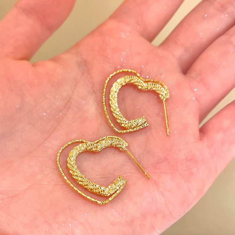 銀針雙層碎銀子星星愛心耳釘簡約清新百搭風耳環輕奢高級感耳飾女