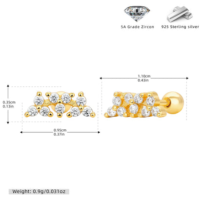 S925 耳飾弧形排鉆螺紋耳骨釘個性小眾輕奢百搭飾品