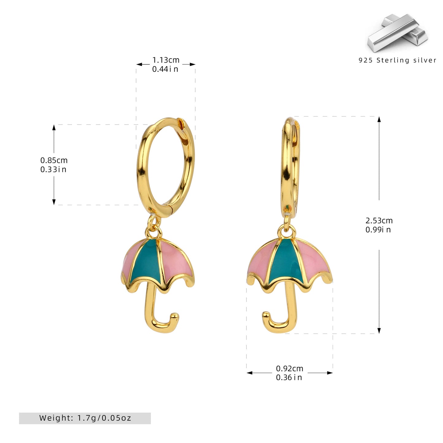 S925 耳環時尚創意滴油可愛雨傘耳墜精致小清新耳飾品