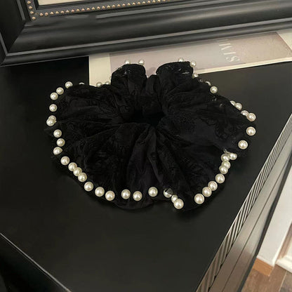 珍珠蝴蝶結刺繡髮圈
