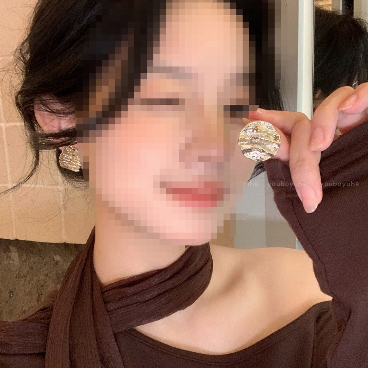 幾何復古耳釘－2銀針-銀色款實拍｜https://igowo.tw/