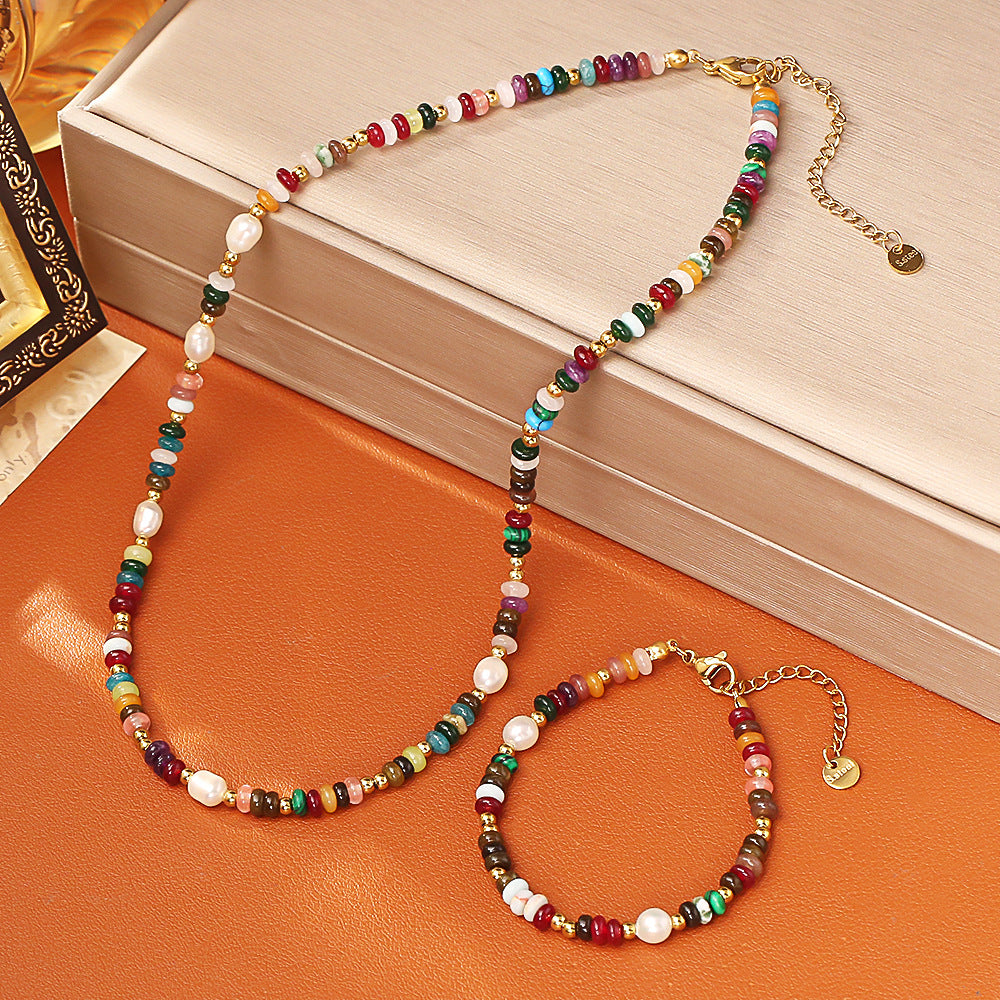 繽紛珍珠天然石項鍊－商品主圖｜https://igowo.tw/