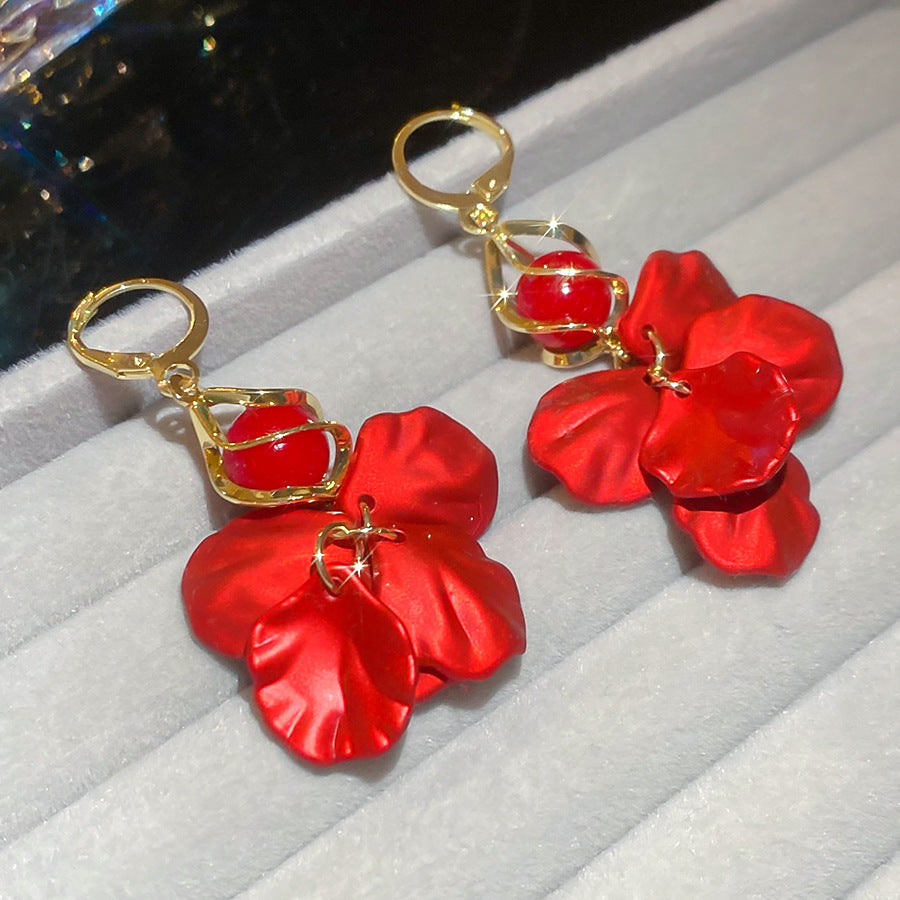 紅色花朵復古耳環－細節特寫8｜https://igowo.tw/