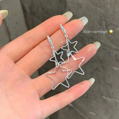 銀色星星流蘇簡約耳環－商品主圖｜https://igowo.tw/