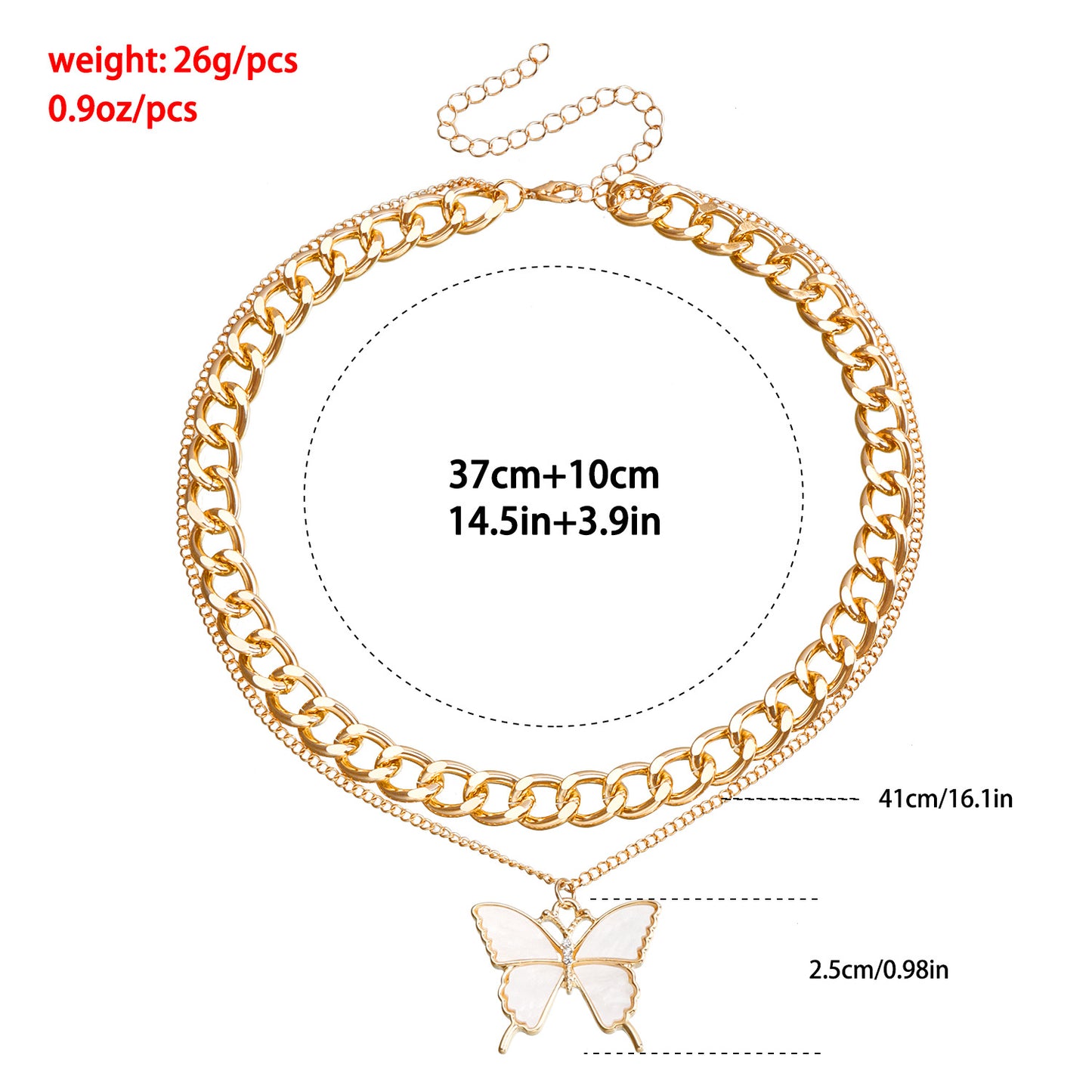 白色貝母蝴蝶雙層項鍊－金色款細節3｜https://igowo.tw/