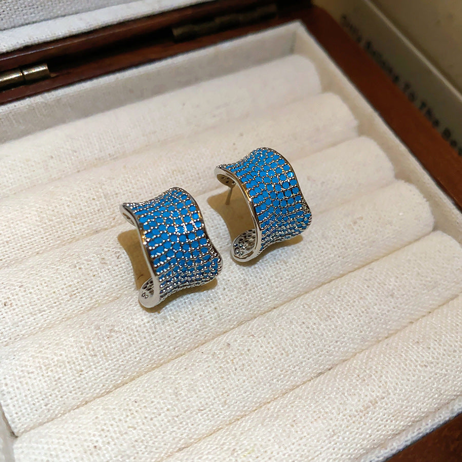金色鋯石C形復古耳釘