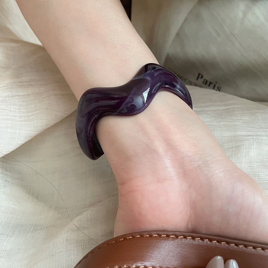 歐美不規則暈染波浪寬面手鐲簡約時尚百搭通勤手環小眾高級感手飾