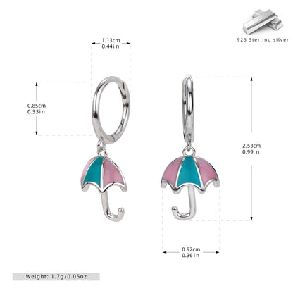 S925 耳環時尚創意滴油可愛雨傘耳墜精致小清新耳飾品