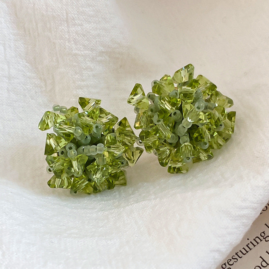 綠色水晶銀針花朵耳墜