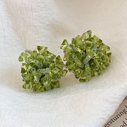 綠色水晶銀針花朵耳墜
