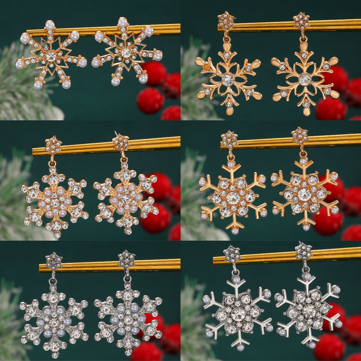 珍珠雪花鑲鑽耳釘－第二視角實拍｜https://igowo.tw/